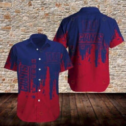 New York Giants Curved Hawaiian Shirt In Navy And Red