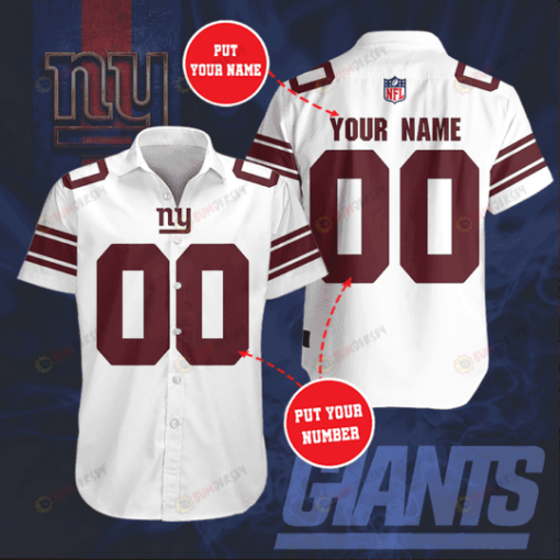 New York Giants Custom Name And Number Curved Hawaiian Shirt In White