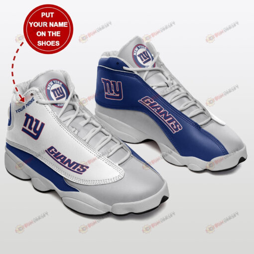 New York Giants Football Personalized Air Jordan 13 Sneakers Shoes In Gray White