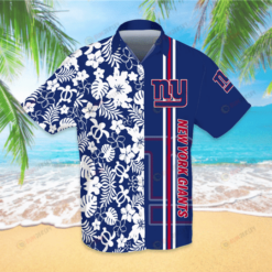 New York Giants Hawaiian Shirt With Floral And Leaves Pattern