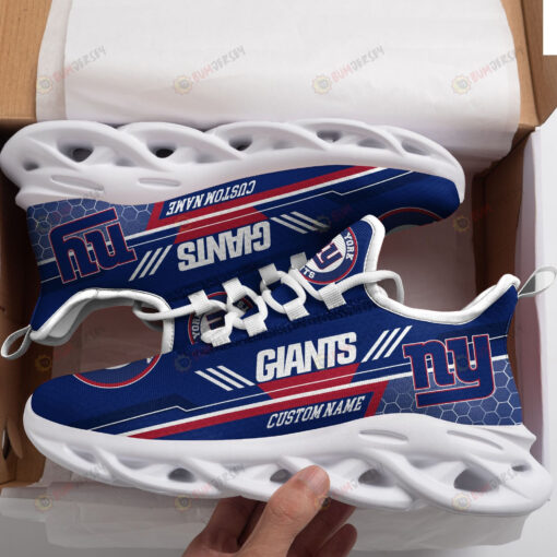 New York Giants Logo Custom Name Pattern In Blue 3D Max Soul Sneaker Shoes