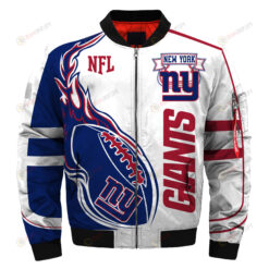 New York Giants Logo Pattern Bomber Jacket - White And Blue