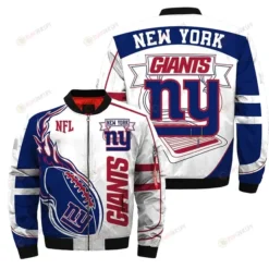 New York Giants Logo Pattern Bomber Jacket - White And Blue