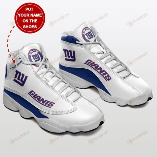 New York Giants Logo Pattern Custom Name Air Jordan 13 Shoes Sneakers In White Blue