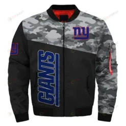 New York Giants Military Camo Pattern Bomber Jacket - Black And Gray