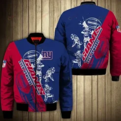 New York Giants Players Pattern Bomber Jacket - Red And Blue