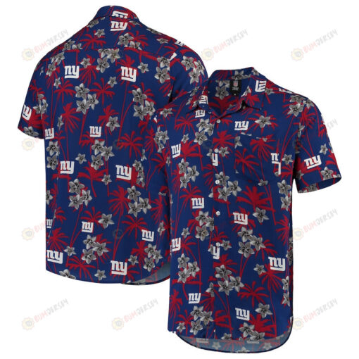 New York Giants Royal Floral Woven Button-Up Hawaiian Shirt