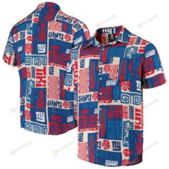 New York Giants Royal/Tan Tiki Floral Button-Up Woven Hawaiian Shirt