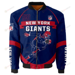 New York Giants Team Logo Pattern Bomber Jacket - Blue And Red