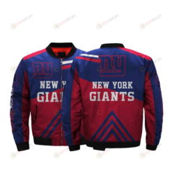 New York Giants Team Logo Pattern Bomber Jacket - Blue And Red