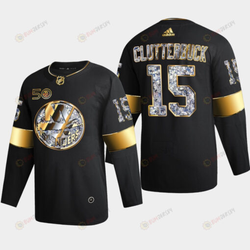 New York Islanders Cal Clutterbuck 15 Golden Diamond Black 2022-23 Jersey 50th Anniversary