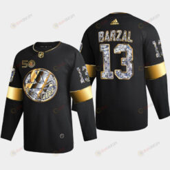 New York Islanders Mathew Barzal 13 Golden Diamond Black 2022-23 Jersey 50th Anniversary