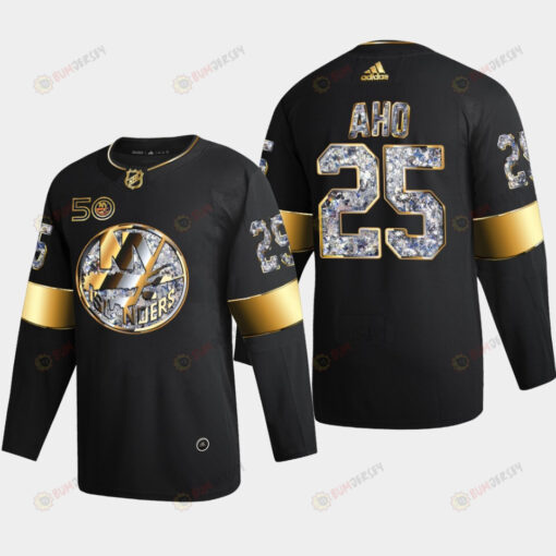 New York Islanders Sebastian Aho 25 Golden Diamond Black 2022-23 Jersey 50th Anniversary