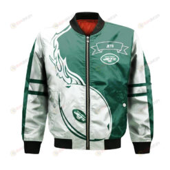 New York Jets Bomber Jacket 3D Printed Flame Ball Pattern