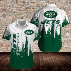 New York Jets Curved Hawaiian Shirt In Green And White