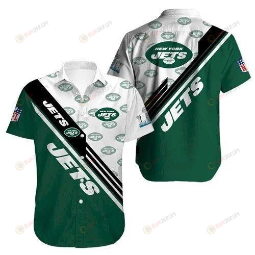New York Jets Curved Hawaiian Shirt In Green White