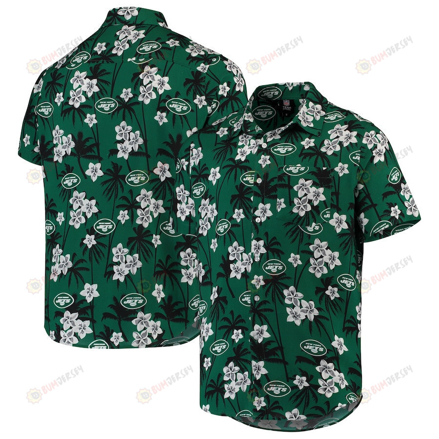 New York Jets Green Floral Woven Button-Up Hawaiian Shirt