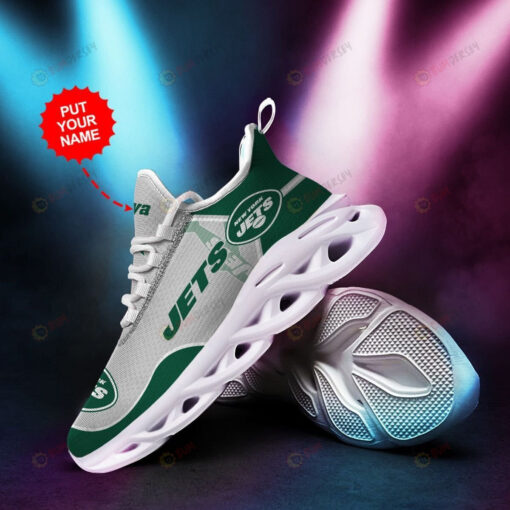 New York Jets Green Gray Custom Name 3D Max Soul Sneaker Shoes