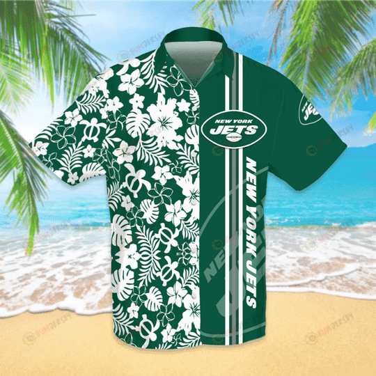 New York Jets Hawaiian Shirt With Floral And Leaves Pattern