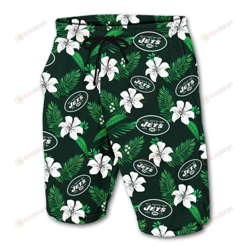 New York Jets Leaf & Floral Pattern Hawaiian Summer Shorts Men Shorts In Green - Print Shorts