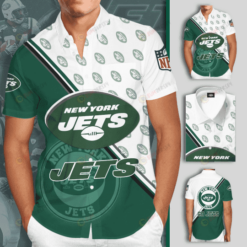 New York Jets Logo Curved Hawaiian Shirt In Green