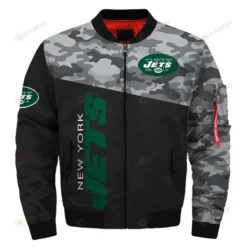 New York Jets Military Pattern Bomber Jacket - Black And Gray