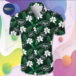 New York Jets Pattern Curved Hawaiian Shirt In Green