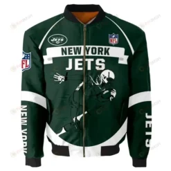 New York Jets Player Running Pattern Bomber Jacket - Dark Green