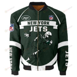 New York Jets Players Running Pattern Bomber Jacket - Dark Green