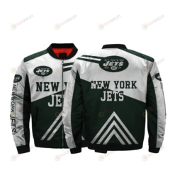 New York Jets Team Logo Pattern Bomber Jacket - Dark Green And White