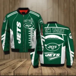 New York Jets Team Logo Pattern Bomber Jacket - Green