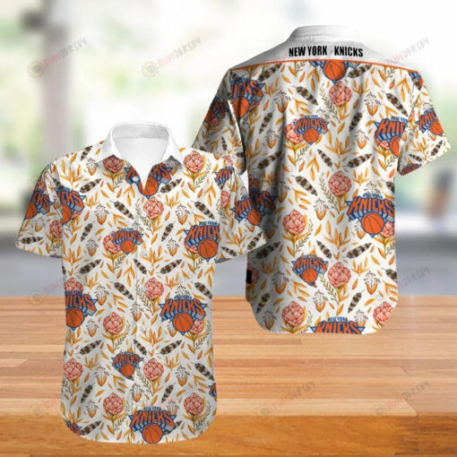 New York Knicks Ball Curved Hawaiian Shirt In White