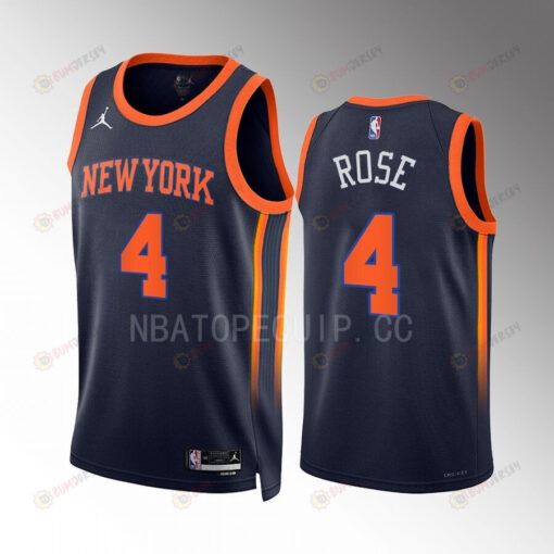 New York Knicks Derrick Rose 4 2022-23 Statement Edition Navy Men Jersey Swingman