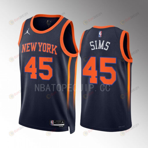 New York Knicks Jericho Sims 45 2022-23 Statement Edition Navy Men Jersey Swingman