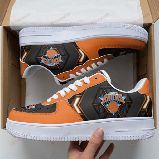 New York Knicks Logo Pattern Air Force 1 Printed In Black Orange