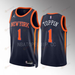 New York Knicks Obi Toppin 1 2022-23 Statement Edition Navy Men Jersey Swingman