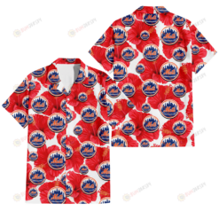 New York Mets Big Red Hibiscus White Background 3D Hawaiian Shirt