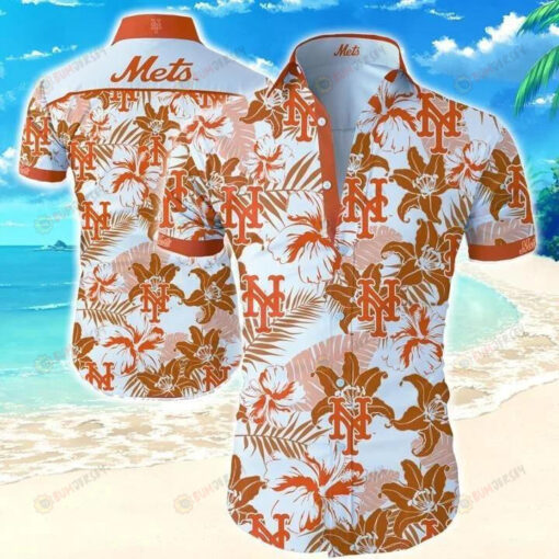 New York Mets Curved Hawaiian Shirt In White