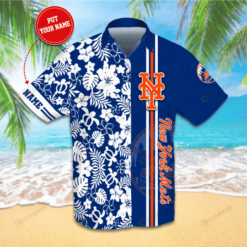 New York Mets Custom Name Hawaiian Shirt With Floral And Leaves Pattern