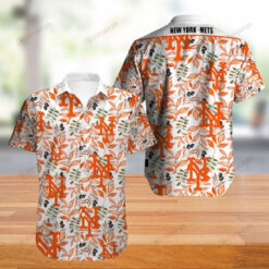New York Mets Leaf Pattern Curved Hawaiian Shirt In Orange & White