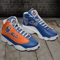 New York Mets Logo Pattern Air Jordan 13 Shoes Sneakers In Orange Blue