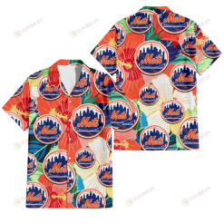 New York Mets Orange White Tropical Hibiscus Green Leaf 3D Hawaiian Shirt