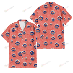 New York Mets Peach Puff Hibiscus Tomato Orange Background 3D Hawaiian Shirt