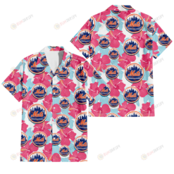 New York Mets Pink Blue Hibiscus White Background 3D Hawaiian Shirt