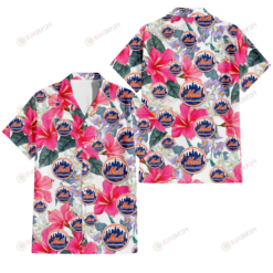 New York Mets Pink Hibiscus White Orchid White Background 3D Hawaiian Shirt