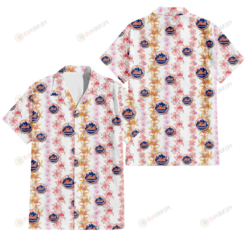 New York Mets Pink Hibiscus Yellow Pink Orchid White Background 3D Hawaiian Shirt