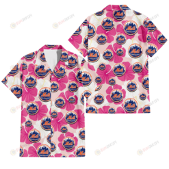 New York Mets Pink White Hibiscus Misty Rose Background 3D Hawaiian Shirt