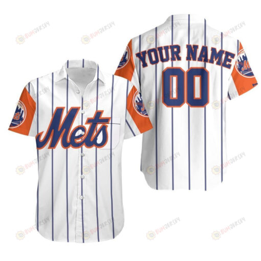 New York Mets Plaid Logo Personalized Curved Hawaiian Shirt In White
