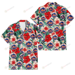 New York Mets Red Coral Hibiscus White Porcelain Flower Banana Leaf 3D Hawaiian Shirt