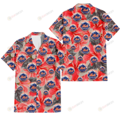 New York Mets Red Hibiscus Gray Leaf Gainsboro Background 3D Hawaiian Shirt
